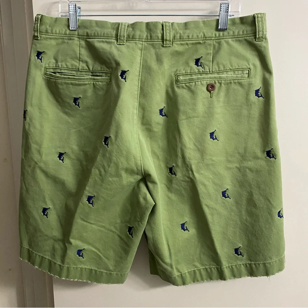 J. Crew VTG “Critter” “Destroyed”Shorts Marlin Embroidery Distressed Green Sz 36